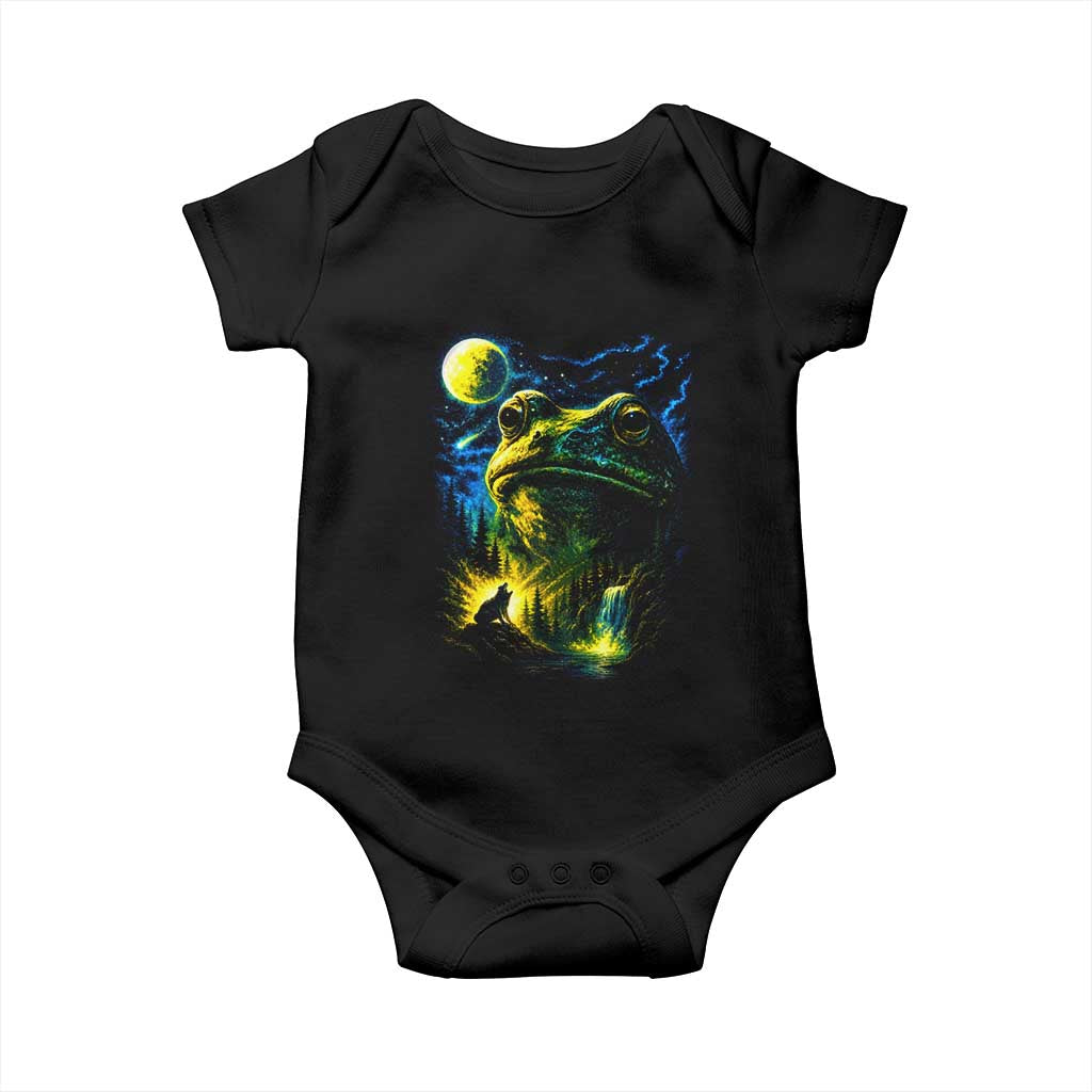 Cosmic Frog Howling At Moon Parody Graphic Baby Onesie Vintage 90s Retro Fantasy Meme