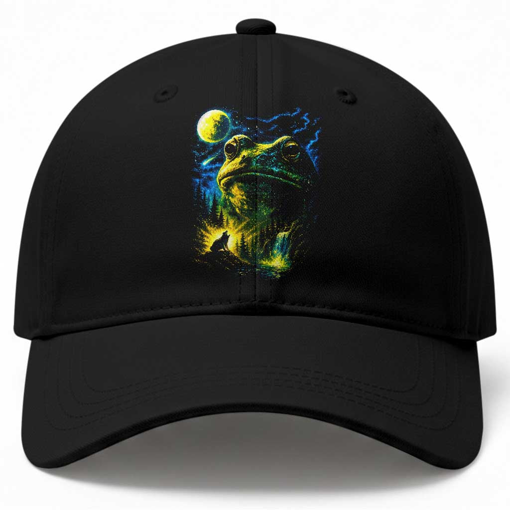 Cosmic Frog Howling At Moon Parody Graphic Baseball Cap Vintage 90s Retro Fantasy Meme