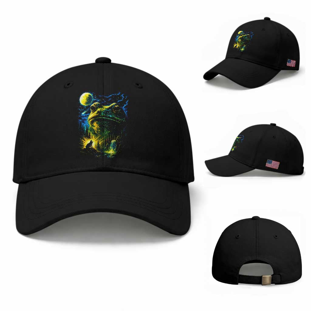 Cosmic Frog Howling At Moon Parody Graphic Baseball Cap Vintage 90s Retro Fantasy Meme