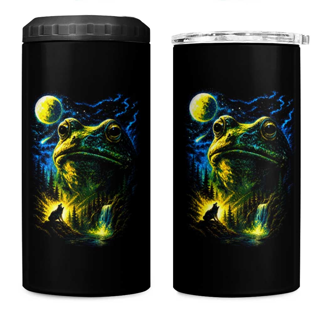 Cosmic Frog Howling At Moon Parody Graphic 4 in 1 Can Cooler Tumbler Vintage 90s Retro Fantasy Meme