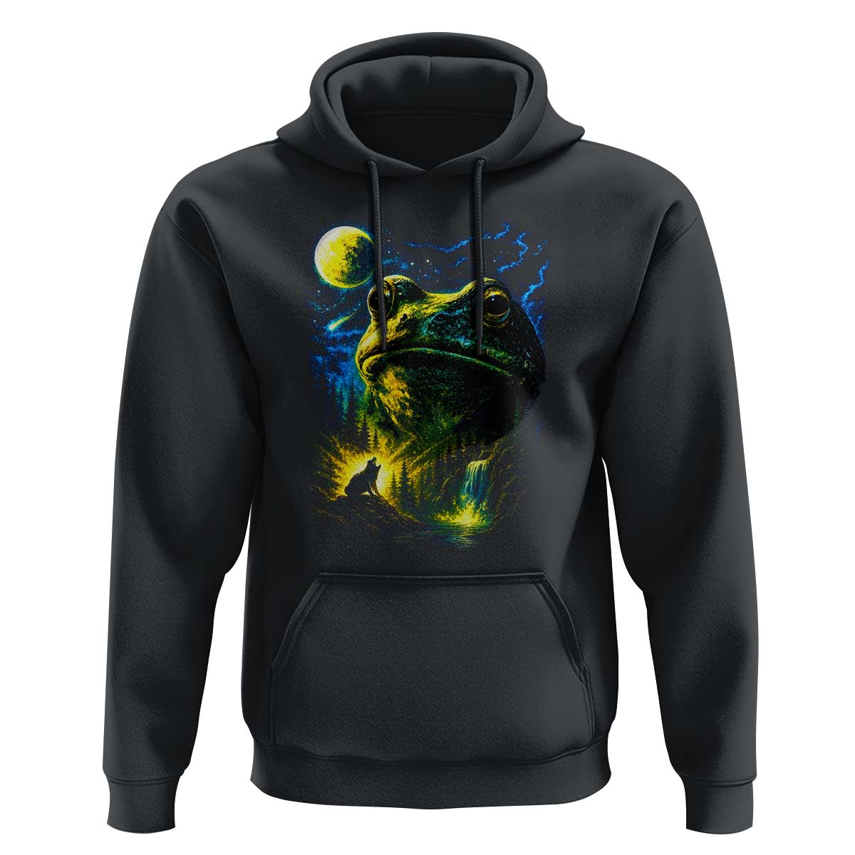 Cosmic Frog Howling At Moon Parody Graphic Hoodie Vintage 90s Retro Fantasy Meme