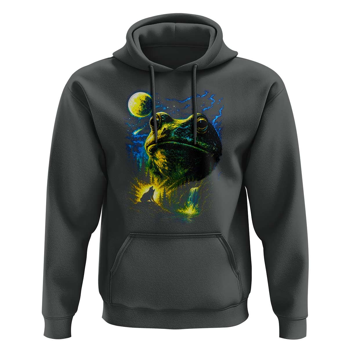 Cosmic Frog Howling At Moon Parody Graphic Hoodie Vintage 90s Retro Fantasy Meme