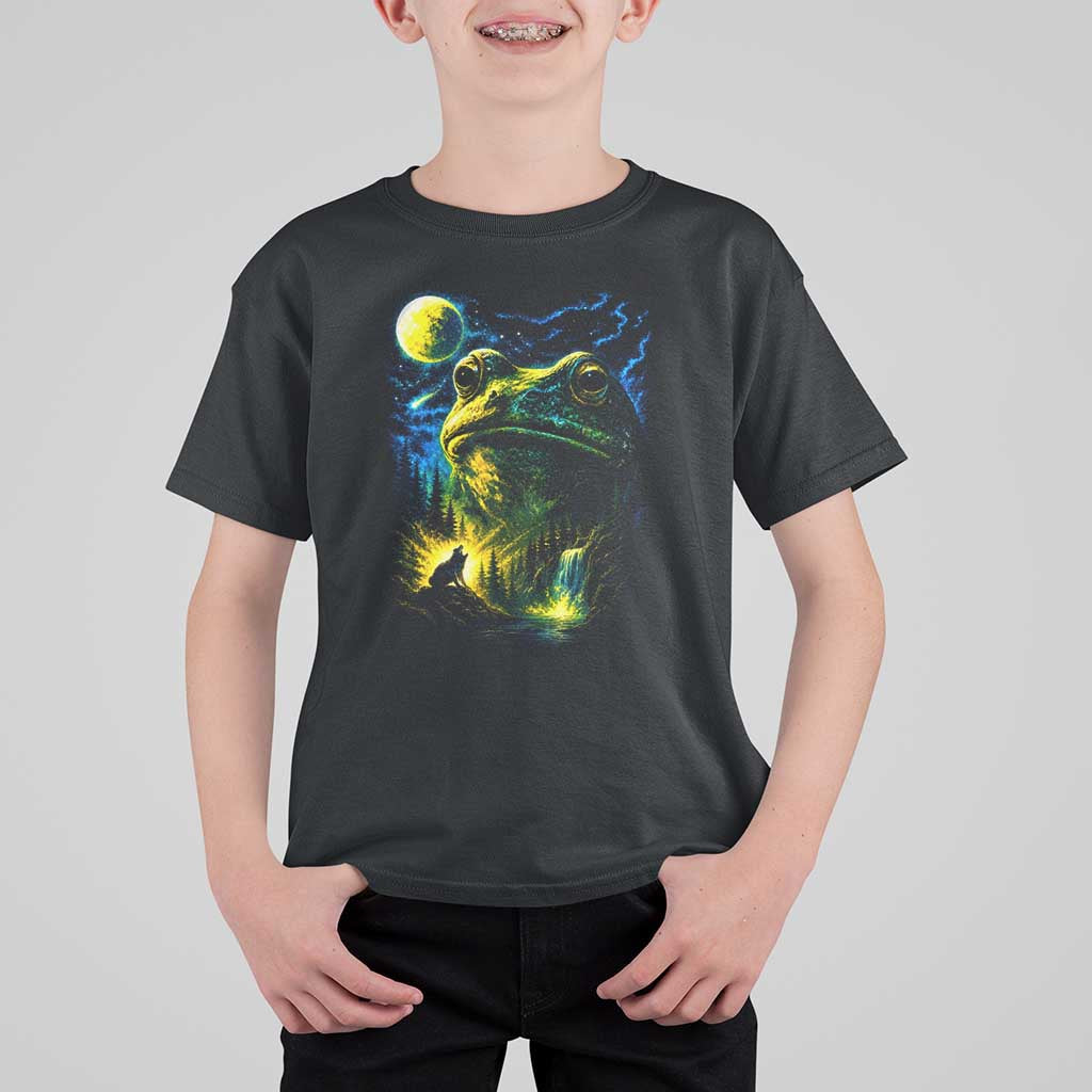Cosmic Frog Howling At Moon Parody Graphic T Shirt For Kid Vintage 90s Retro Fantasy Meme