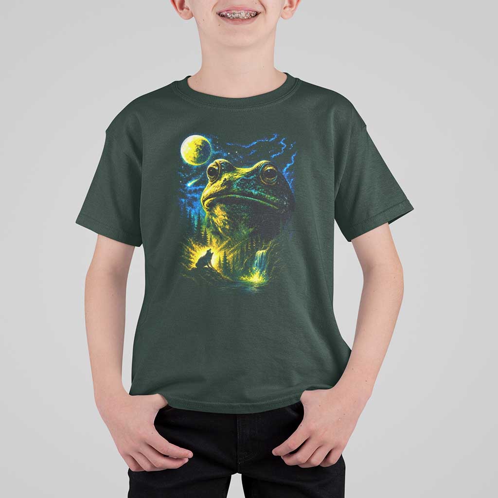 Cosmic Frog Howling At Moon Parody Graphic T Shirt For Kid Vintage 90s Retro Fantasy Meme
