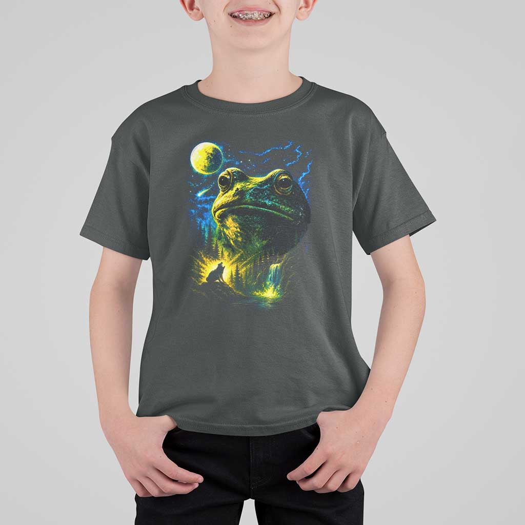 Cosmic Frog Howling At Moon Parody Graphic T Shirt For Kid Vintage 90s Retro Fantasy Meme