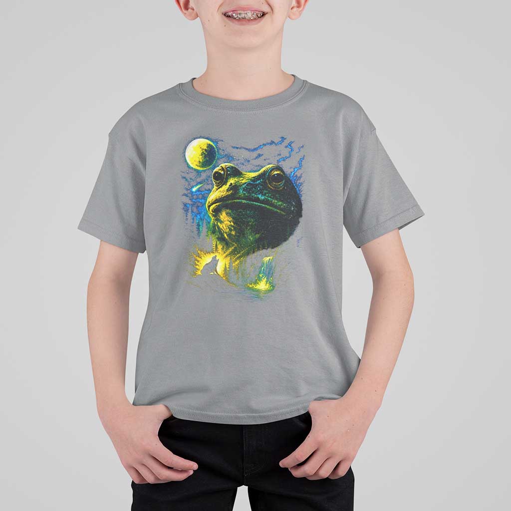 Cosmic Frog Howling At Moon Parody Graphic T Shirt For Kid Vintage 90s Retro Fantasy Meme
