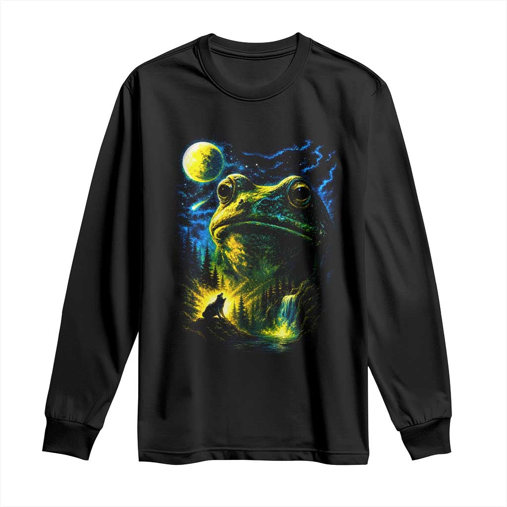 Cosmic Frog Howling At Moon Parody Graphic Long Sleeve Shirt Vintage 90s Retro Fantasy Meme