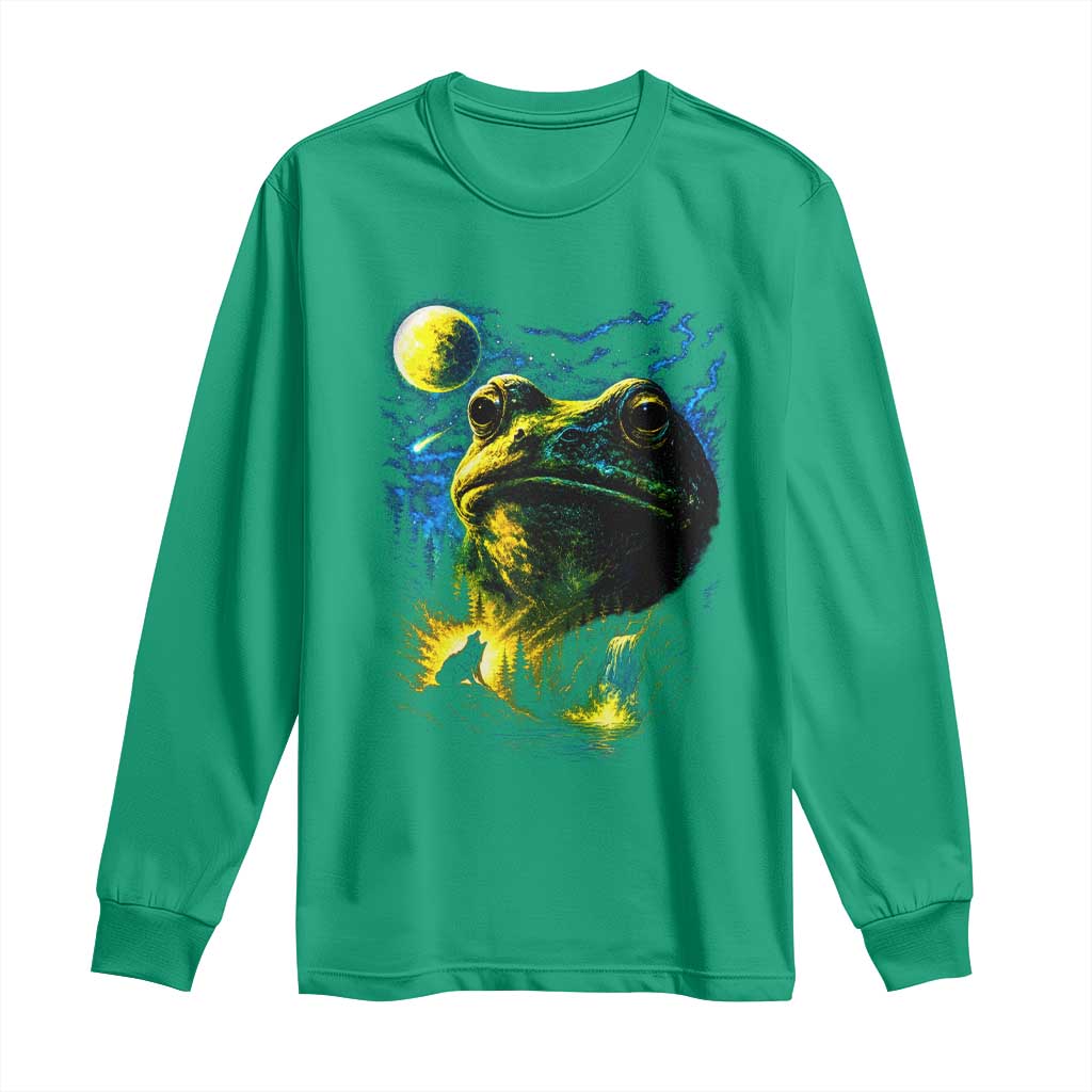 Cosmic Frog Howling At Moon Parody Graphic Long Sleeve Shirt Vintage 90s Retro Fantasy Meme