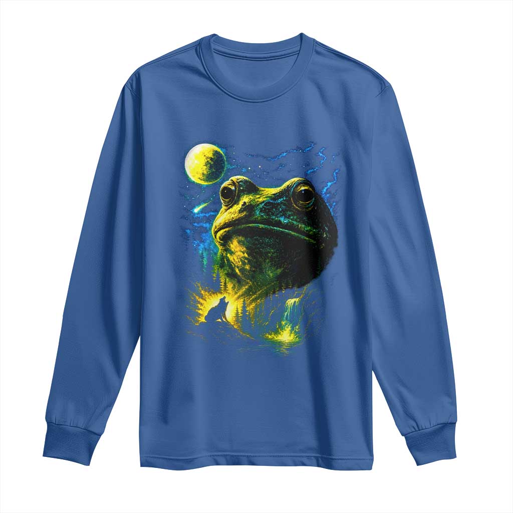 Cosmic Frog Howling At Moon Parody Graphic Long Sleeve Shirt Vintage 90s Retro Fantasy Meme