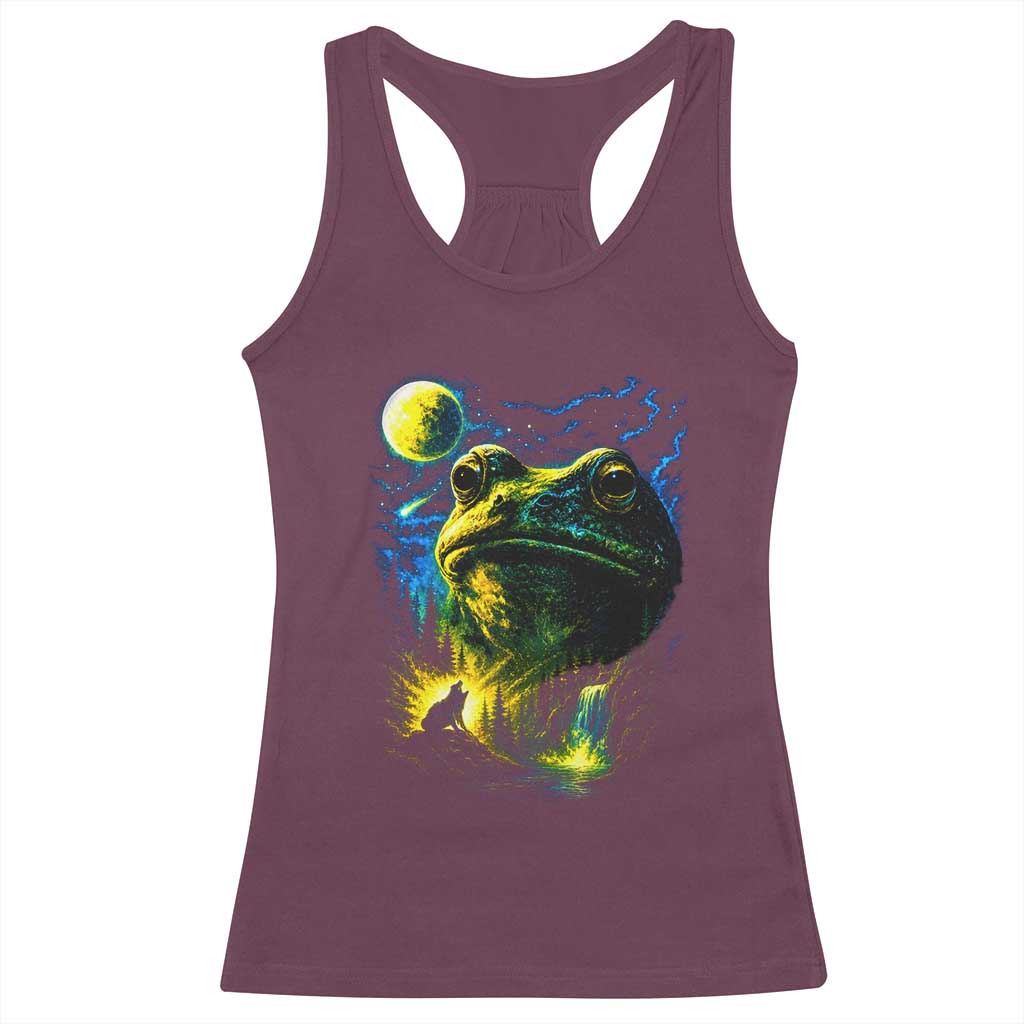 Cosmic Frog Howling At Moon Parody Graphic Racerback Tank Top Vintage 90s Retro Fantasy Meme