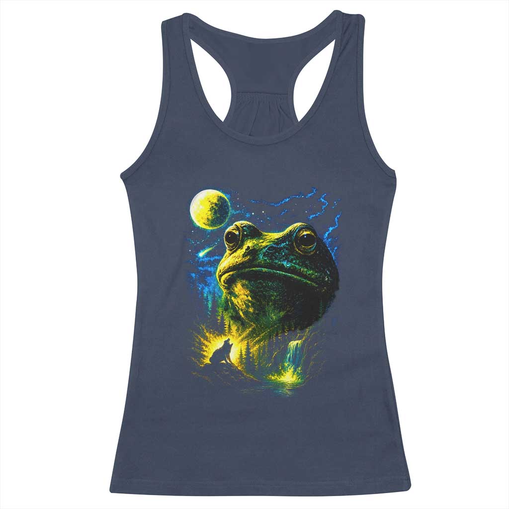 Cosmic Frog Howling At Moon Parody Graphic Racerback Tank Top Vintage 90s Retro Fantasy Meme