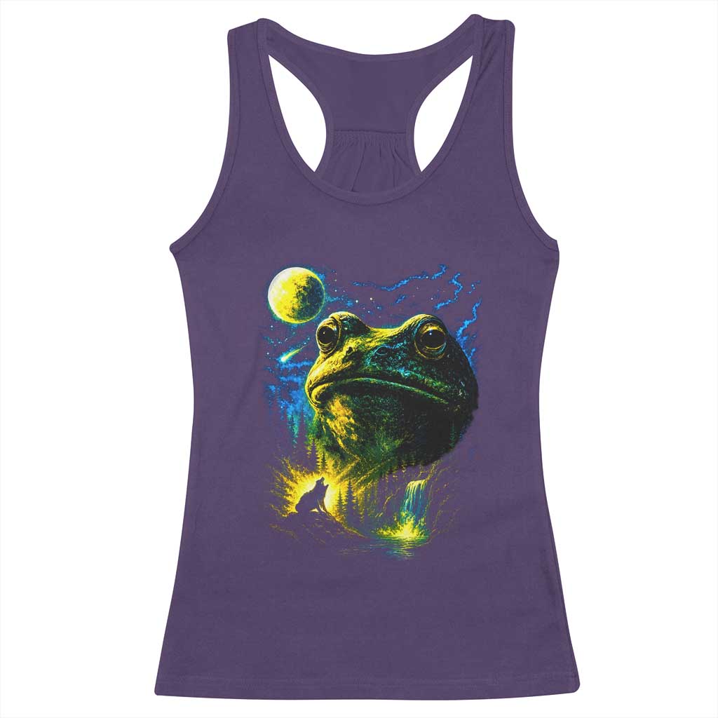 Cosmic Frog Howling At Moon Parody Graphic Racerback Tank Top Vintage 90s Retro Fantasy Meme