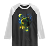 Cosmic Frog Howling At Moon Parody Graphic Raglan Shirt Vintage 90s Retro Fantasy Meme