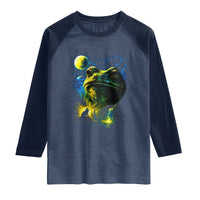 Cosmic Frog Howling At Moon Parody Graphic Raglan Shirt Vintage 90s Retro Fantasy Meme