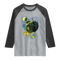 Cosmic Frog Howling At Moon Parody Graphic Raglan Shirt Vintage 90s Retro Fantasy Meme