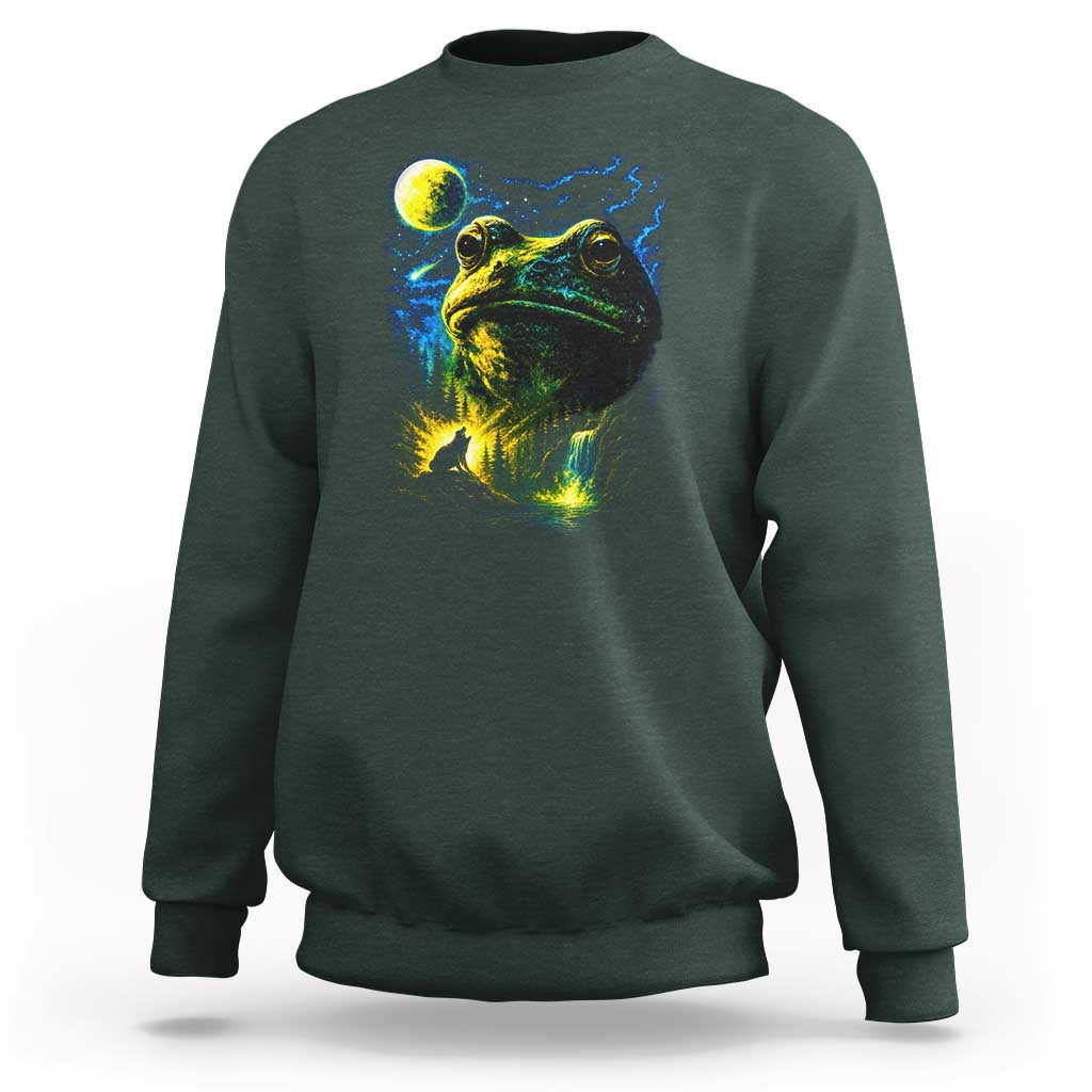 Cosmic Frog Howling At Moon Parody Graphic Sweatshirt Vintage 90s Retro Fantasy Meme