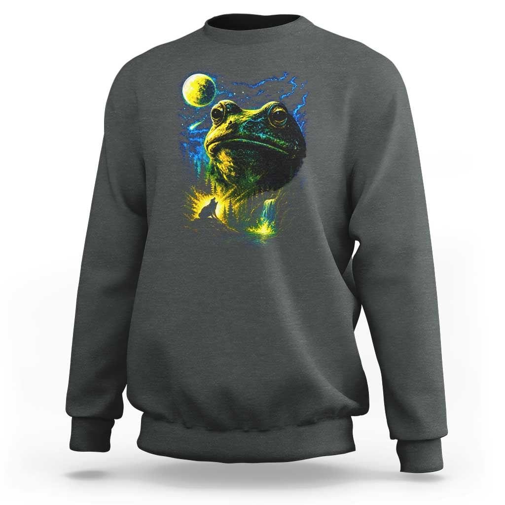 Cosmic Frog Howling At Moon Parody Graphic Sweatshirt Vintage 90s Retro Fantasy Meme