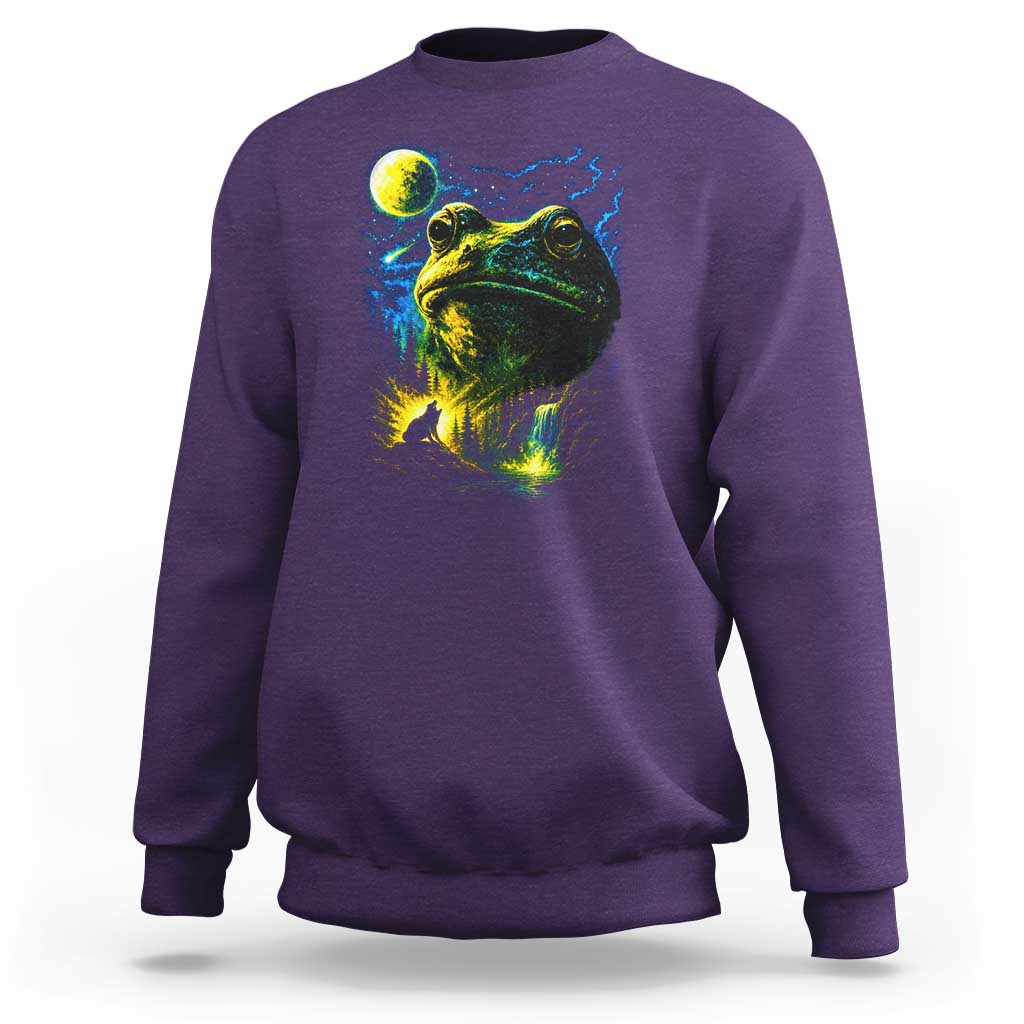 Cosmic Frog Howling At Moon Parody Graphic Sweatshirt Vintage 90s Retro Fantasy Meme