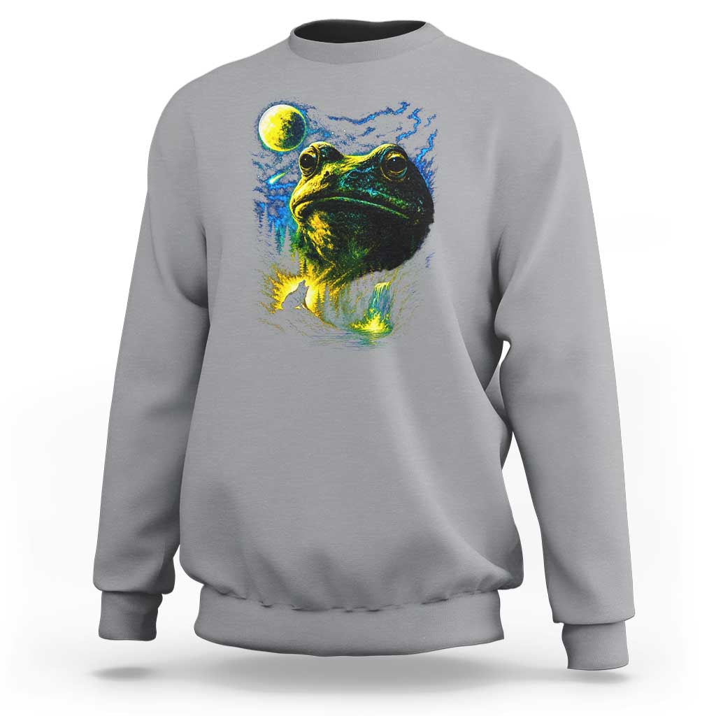 Cosmic Frog Howling At Moon Parody Graphic Sweatshirt Vintage 90s Retro Fantasy Meme
