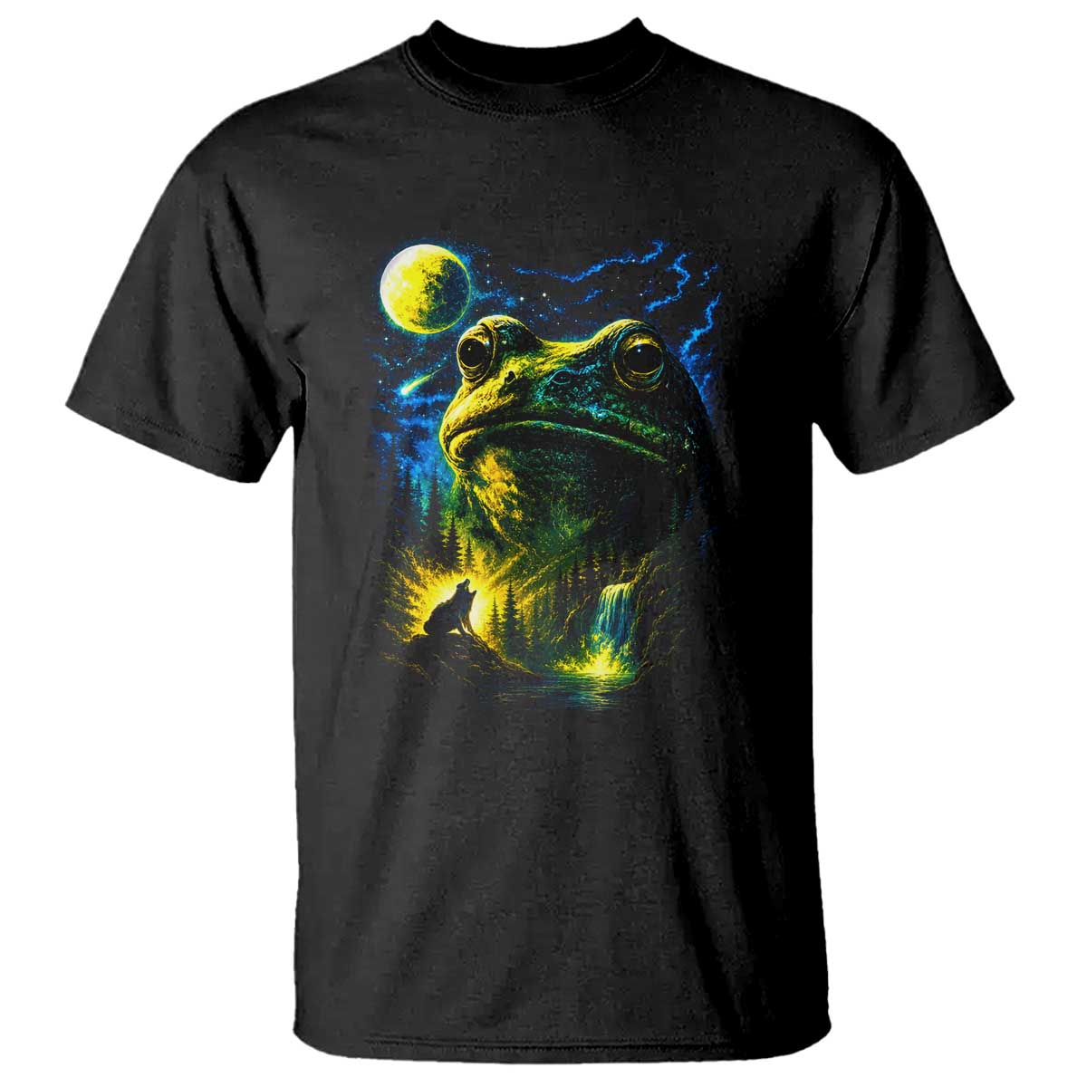 Cosmic Frog Howling At Moon Parody Graphic T Shirt Vintage 90s Retro Fantasy Meme