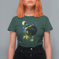 Cosmic Frog Howling At Moon Parody Graphic T Shirt For Women Vintage 90s Retro Fantasy Meme