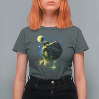 Cosmic Frog Howling At Moon Parody Graphic T Shirt For Women Vintage 90s Retro Fantasy Meme