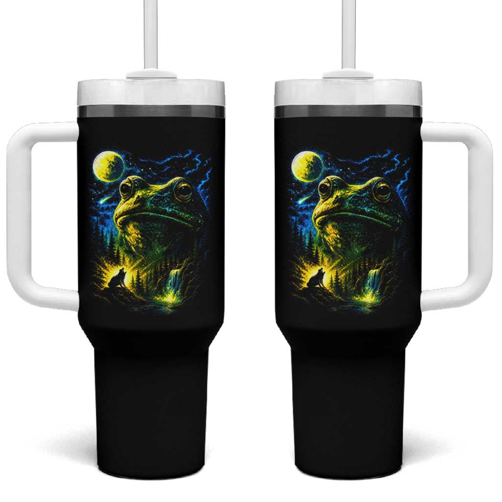 Cosmic Frog Howling At Moon Parody Graphic Tumbler With Handle Vintage 90s Retro Fantasy Meme