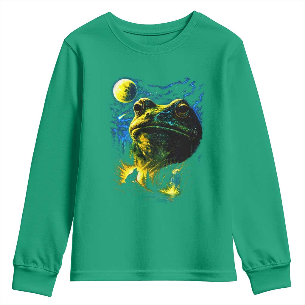Cosmic Frog Howling At Moon Parody Graphic Youth Sweatshirt Vintage 90s Retro Fantasy Meme