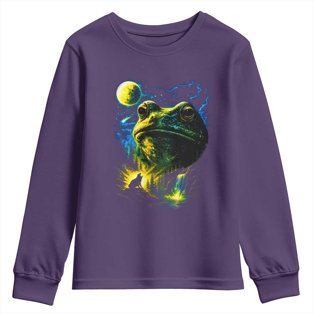 Cosmic Frog Howling At Moon Parody Graphic Youth Sweatshirt Vintage 90s Retro Fantasy Meme