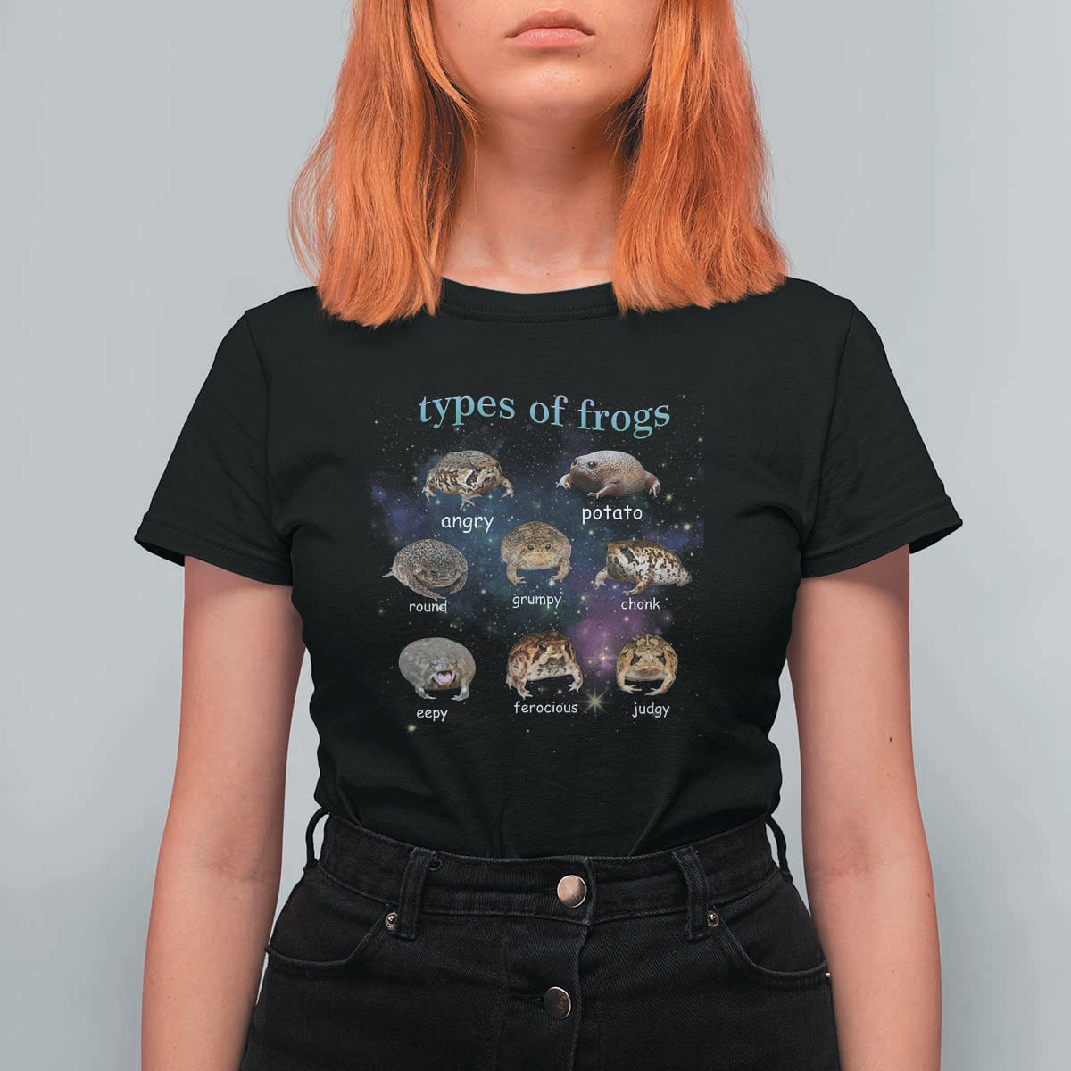 Types Of Frogs Funny Rain Frog Meme Chart T Shirt For Women Angry Grumpy Eepy Chonk Potato Round Judgy Ferocious