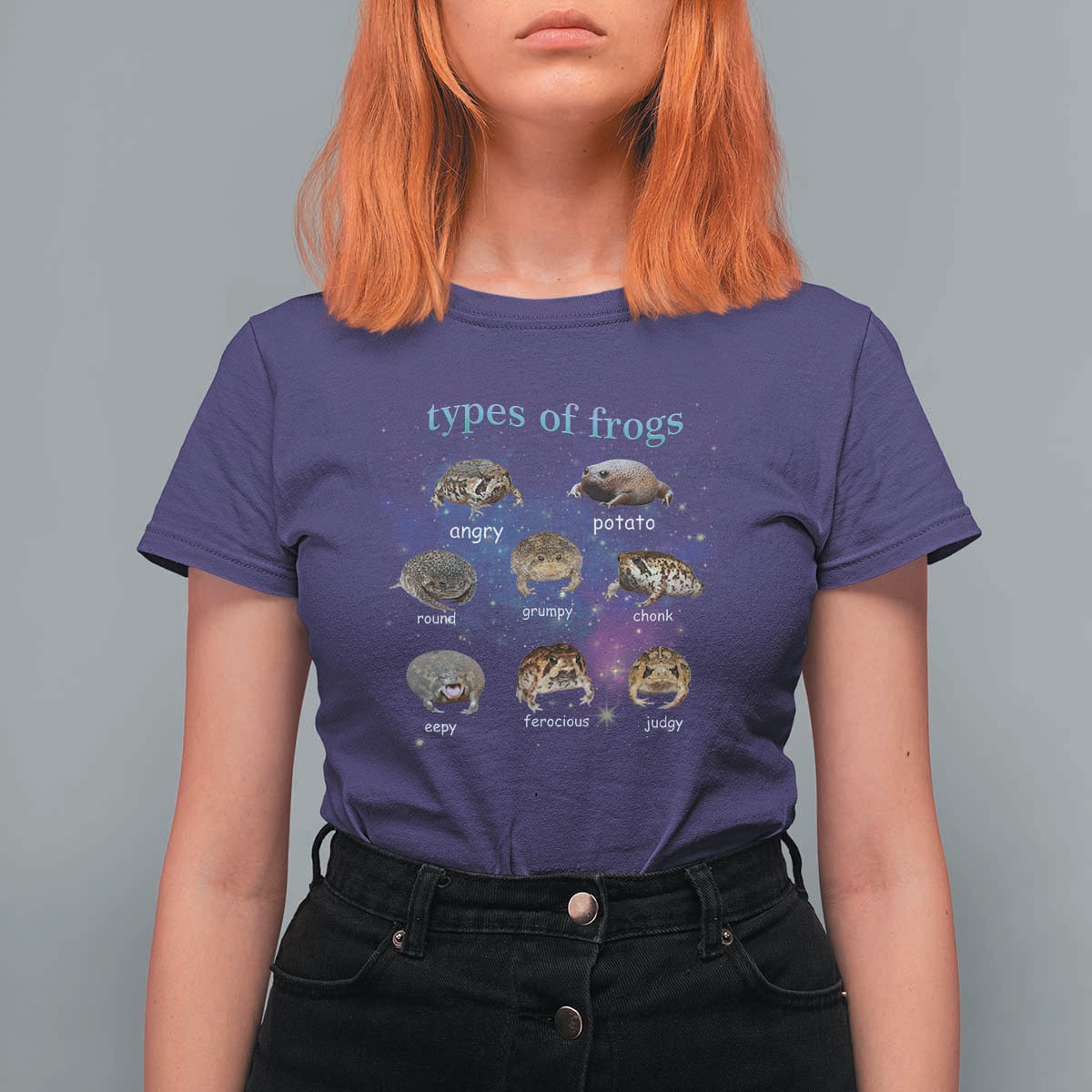 Types Of Frogs Funny Rain Frog Meme Chart T Shirt For Women Angry Grumpy Eepy Chonk Potato Round Judgy Ferocious