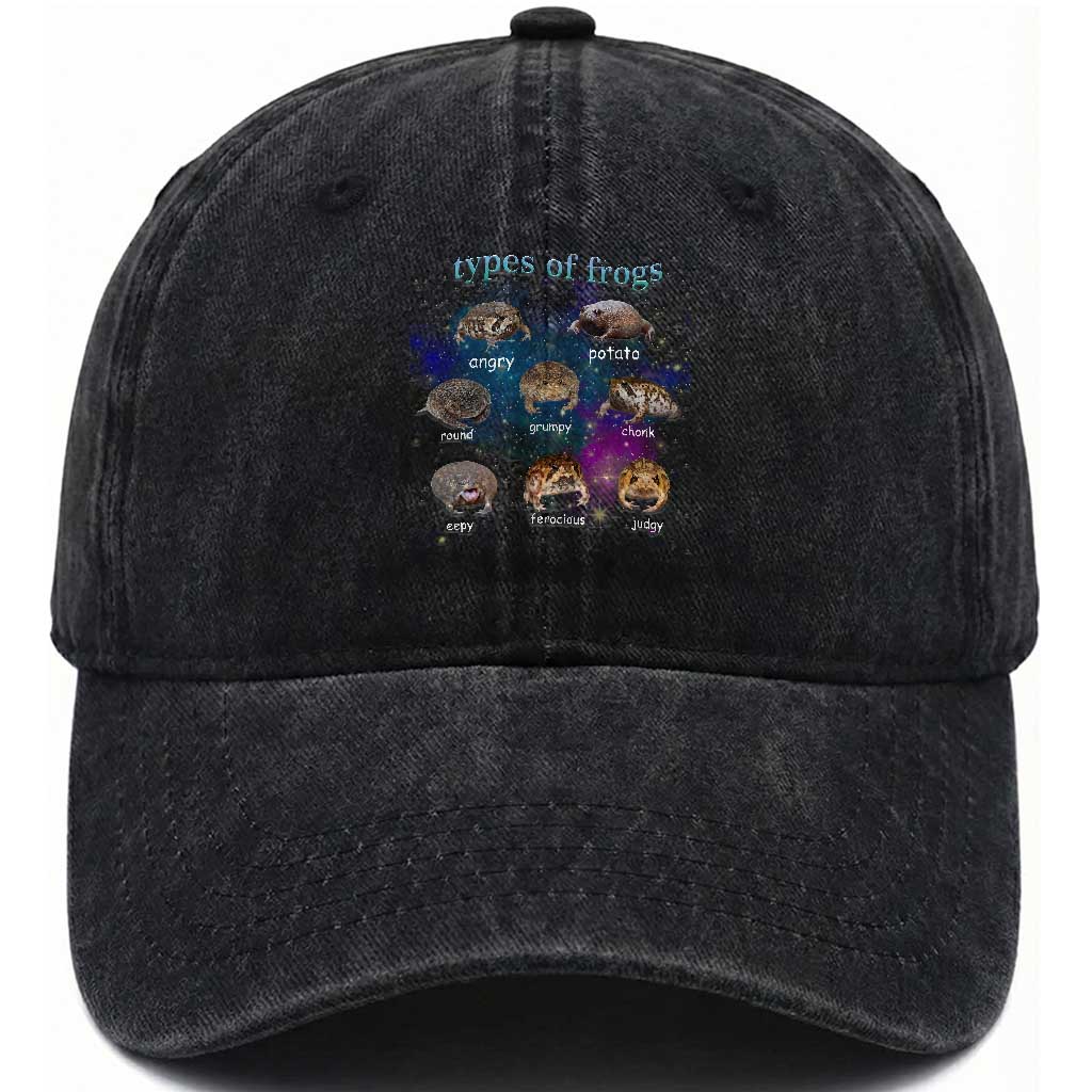 Types Of Frogs Funny Rain Frog Meme Chart Washed Cotton Baseball Cap Angry Grumpy Eepy Chonk Potato Round Judgy Ferocious