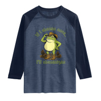 Funny Cowboy Frog Western Meme Raglan Shirt If I Shenan Once I Will Shenanigan