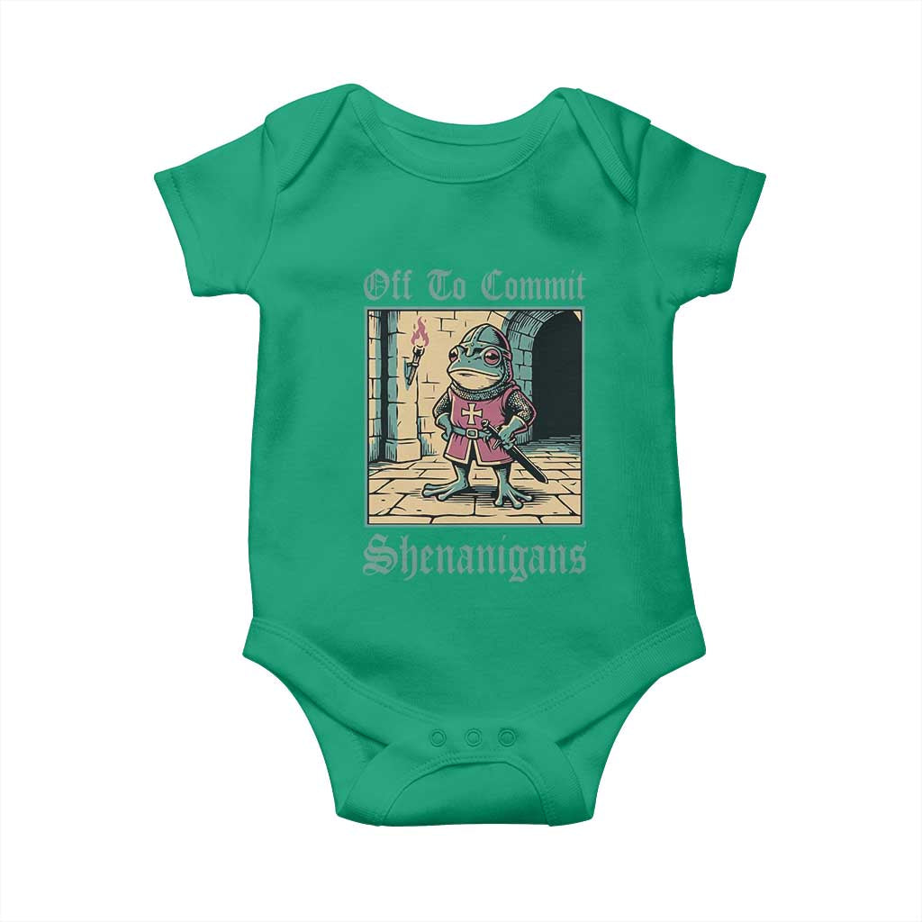 Funny Medieval Frog Knight Fantasy RPG Meme Baby Onesie Off To Commit Shenanigans