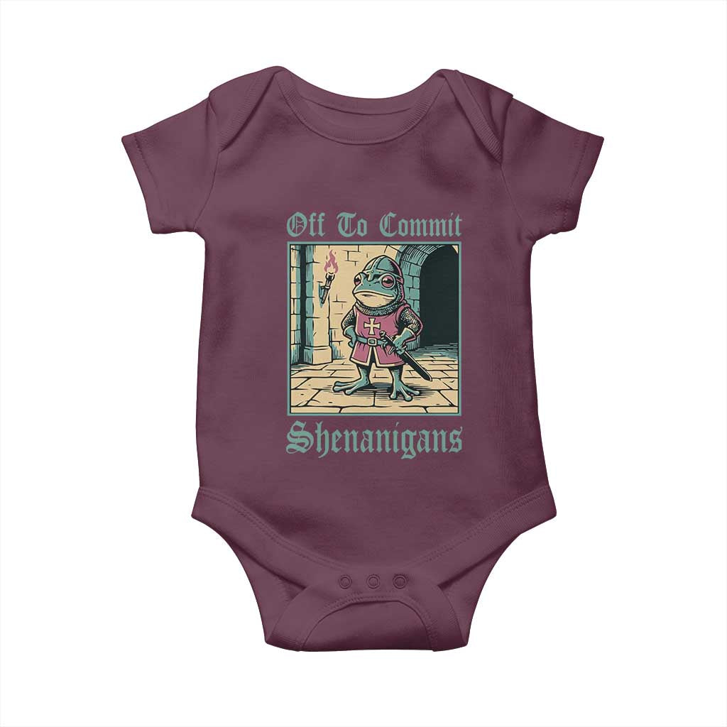 Funny Medieval Frog Knight Fantasy RPG Meme Baby Onesie Off To Commit Shenanigans