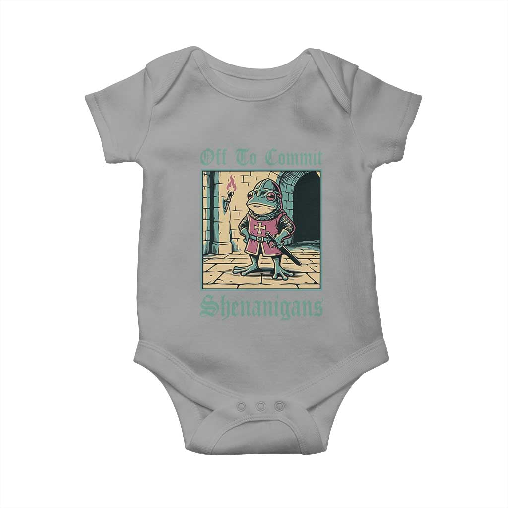 Funny Medieval Frog Knight Fantasy RPG Meme Baby Onesie Off To Commit Shenanigans