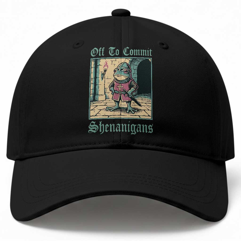 Funny Medieval Frog Knight Fantasy RPG Meme Baseball Cap Off To Commit Shenanigans