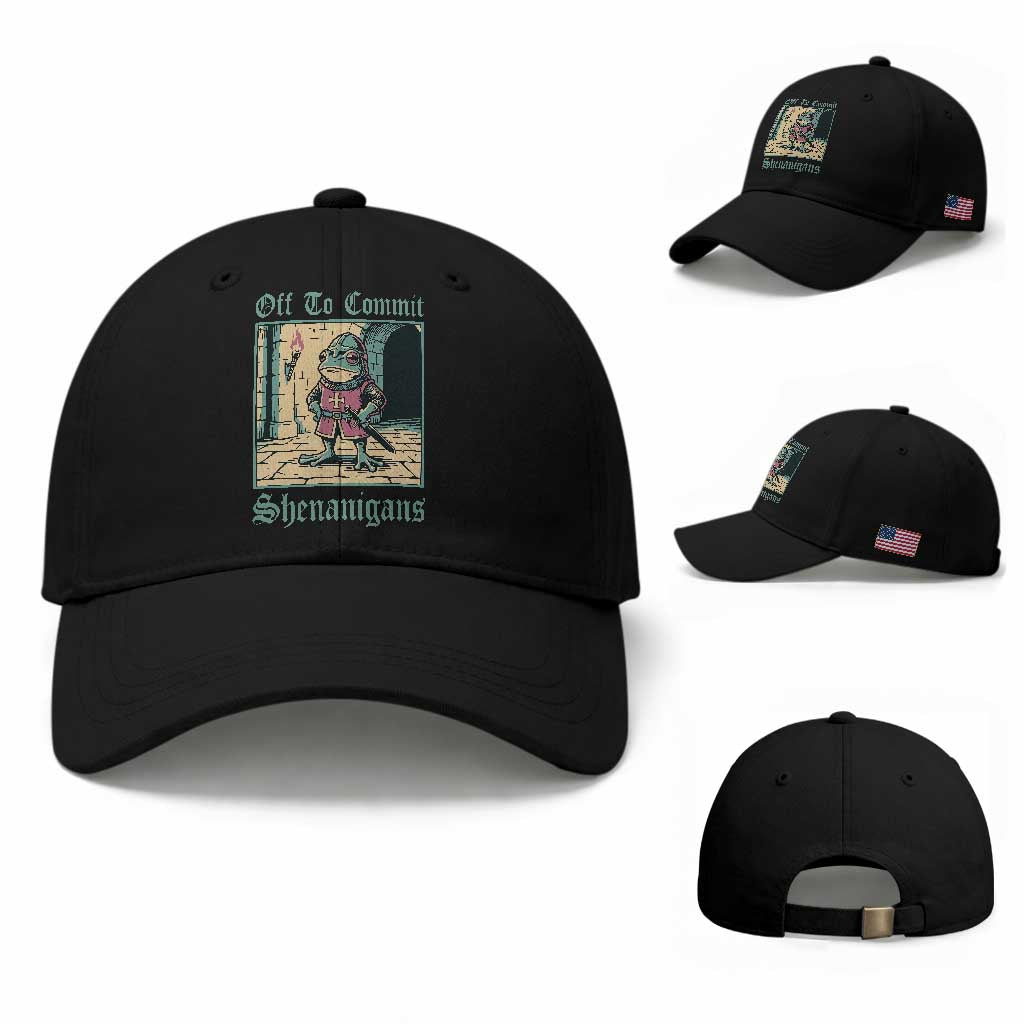Funny Medieval Frog Knight Fantasy RPG Meme Baseball Cap Off To Commit Shenanigans
