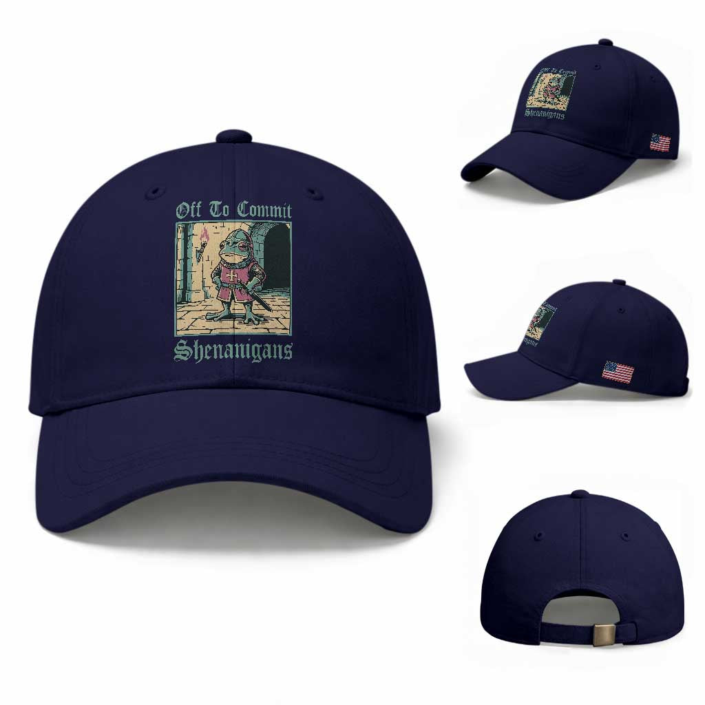 Funny Medieval Frog Knight Fantasy RPG Meme Baseball Cap Off To Commit Shenanigans