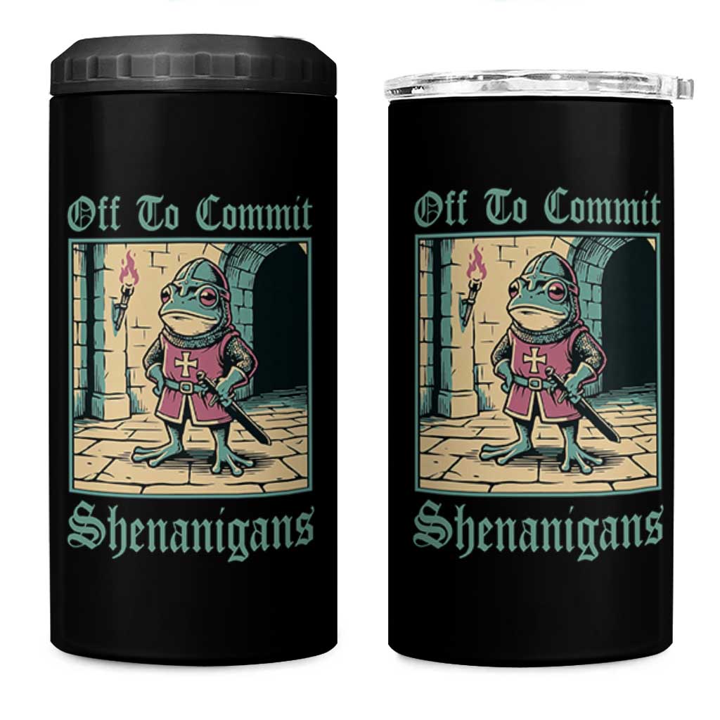 Funny Medieval Frog Knight Fantasy RPG Meme 4 in 1 Can Cooler Tumbler Off To Commit Shenanigans