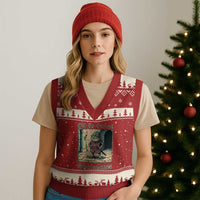 Funny Medieval Frog Knight Fantasy RPG Meme V-Neck Knit Sweater Vest Off To Commit Shenanigans