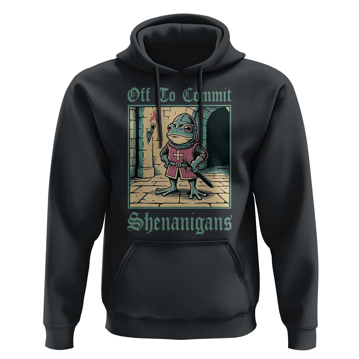 Funny Medieval Frog Knight Fantasy RPG Meme Hoodie Off To Commit Shenanigans