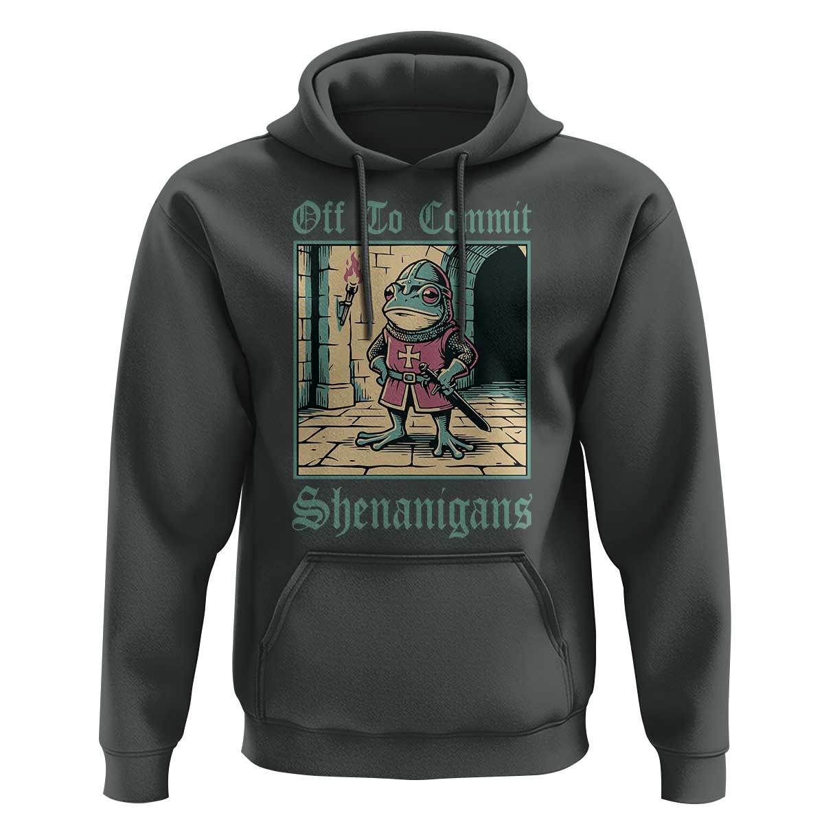 Funny Medieval Frog Knight Fantasy RPG Meme Hoodie Off To Commit Shenanigans