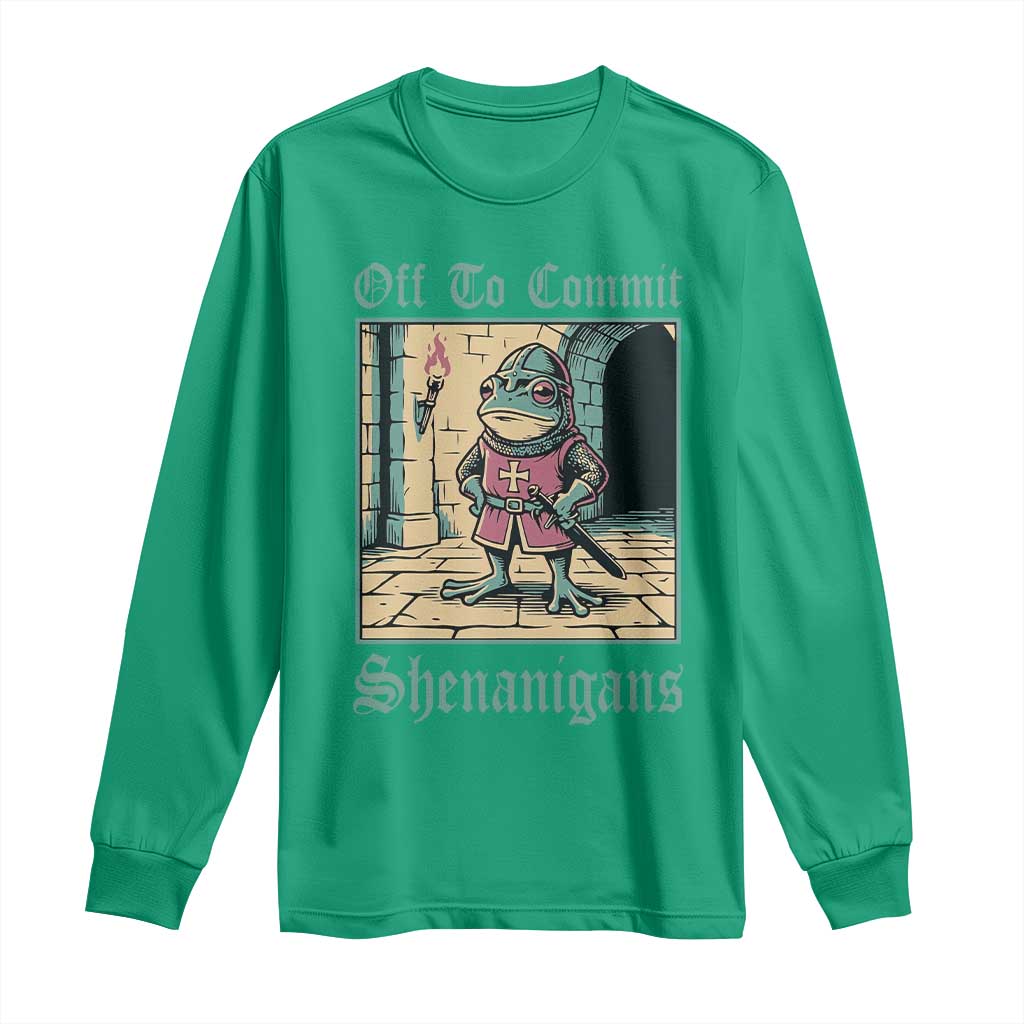 Funny Medieval Frog Knight Fantasy RPG Meme Long Sleeve Shirt Off To Commit Shenanigans
