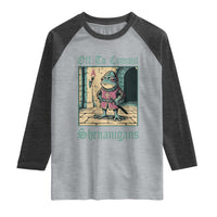Funny Medieval Frog Knight Fantasy RPG Meme Raglan Shirt Off To Commit Shenanigans