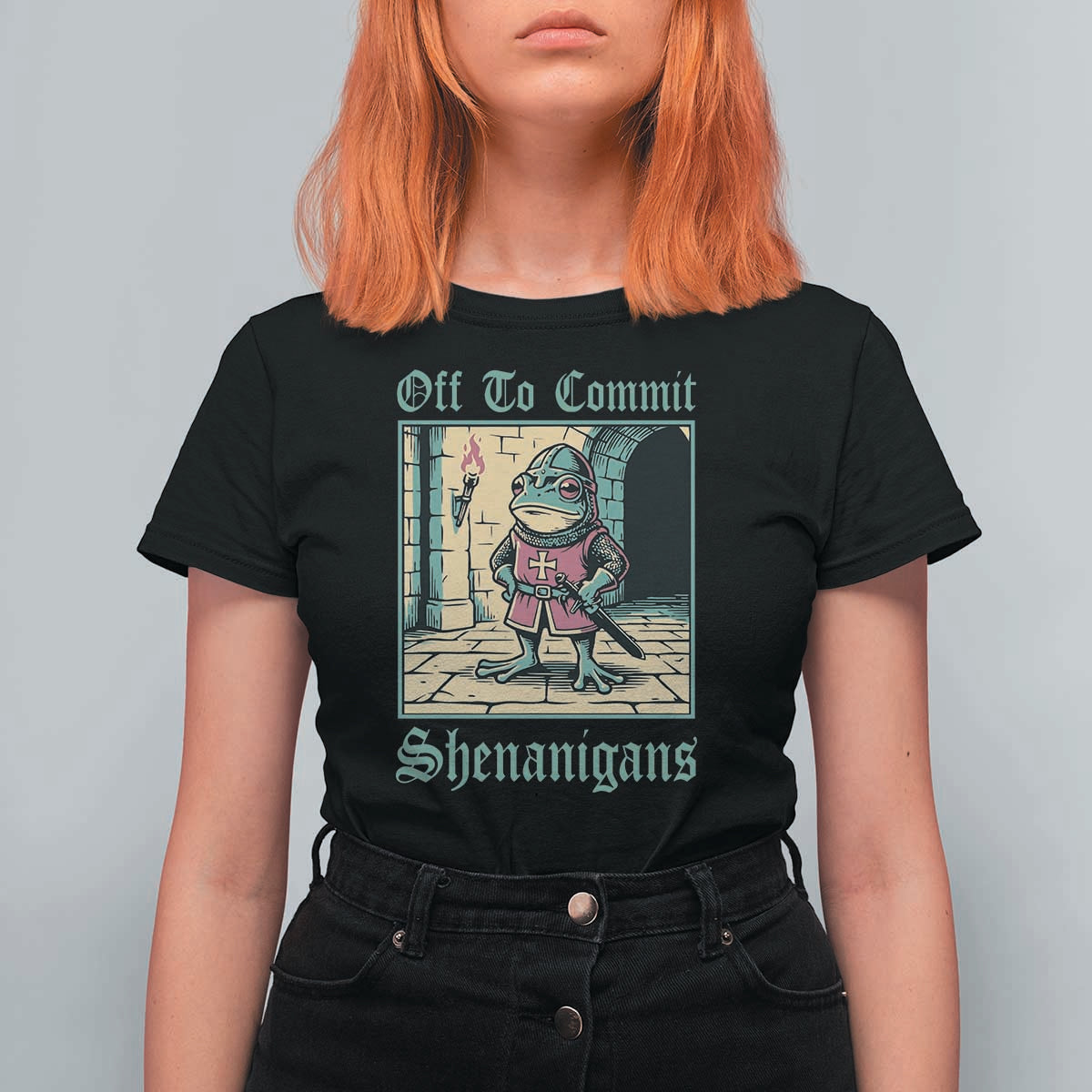 Funny Medieval Frog Knight Fantasy RPG Meme T Shirt For Women Off To Commit Shenanigans