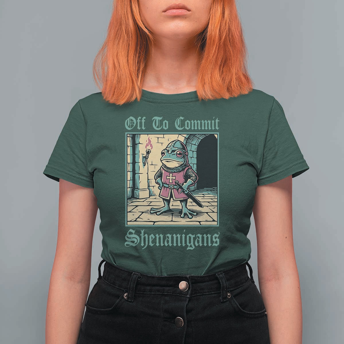 Funny Medieval Frog Knight Fantasy RPG Meme T Shirt For Women Off To Commit Shenanigans