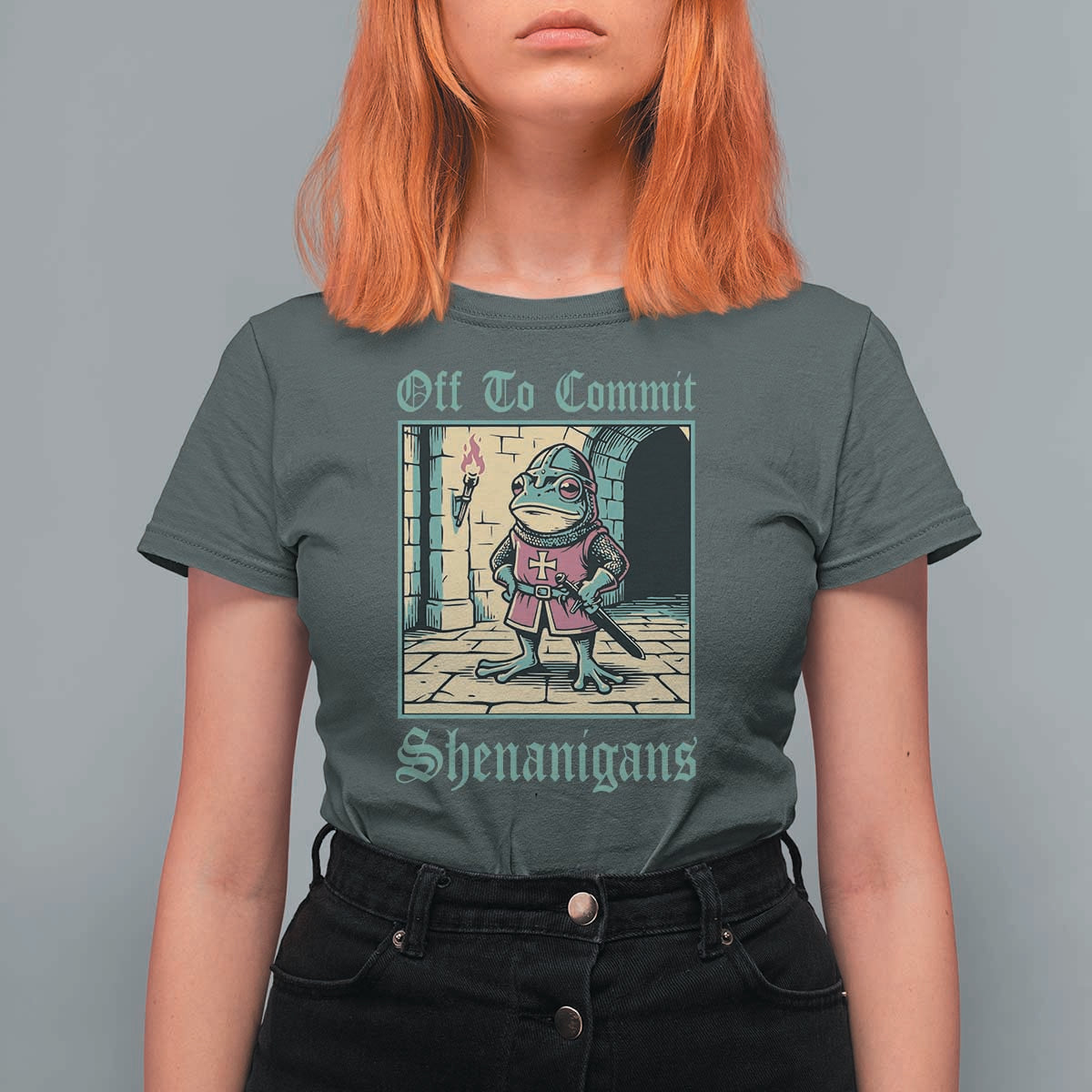Funny Medieval Frog Knight Fantasy RPG Meme T Shirt For Women Off To Commit Shenanigans