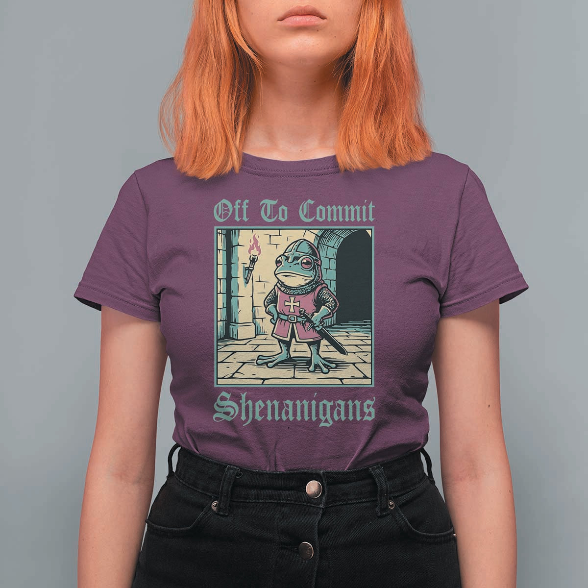 Funny Medieval Frog Knight Fantasy RPG Meme T Shirt For Women Off To Commit Shenanigans