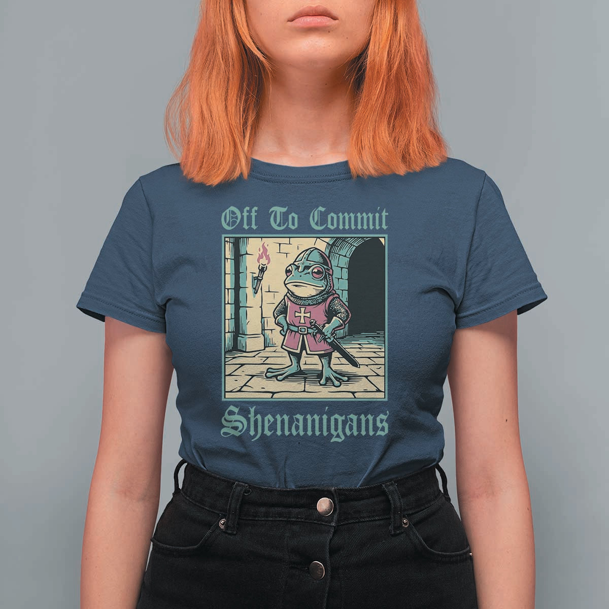 Funny Medieval Frog Knight Fantasy RPG Meme T Shirt For Women Off To Commit Shenanigans